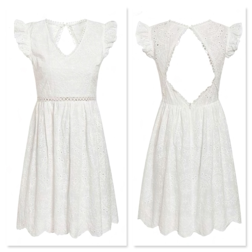 White Eyelet V-Neck Backless Summer Dress - Picture 6 of 8